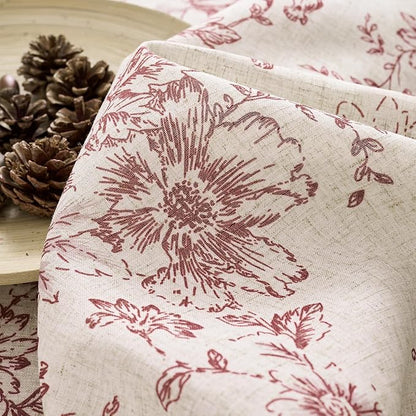 jinchan Red Floral Linen Curtains Lined 84 Inch Farmhouse Back Tab 2 Panels | - Image 9