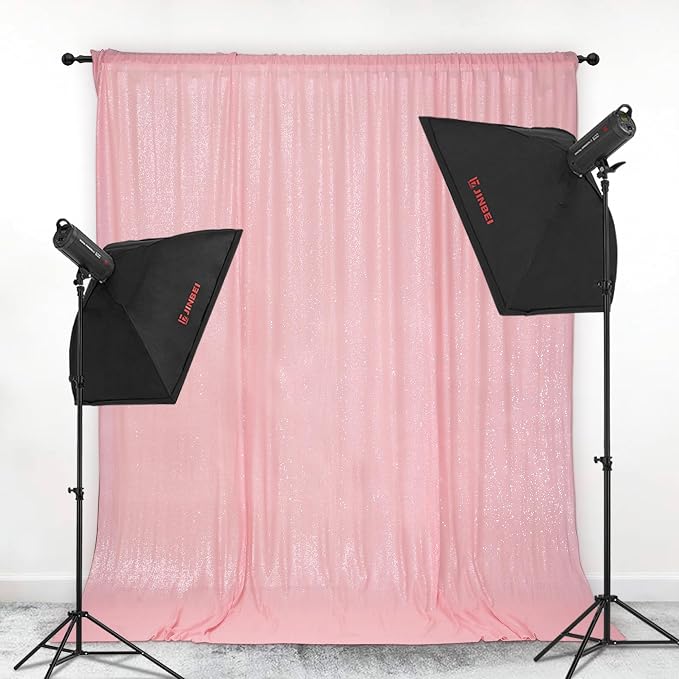 PartyDelight Pink Sequin Backdrop 8x8ft Sparkly Photo Curtain | 4 Inch Rod - Image 3