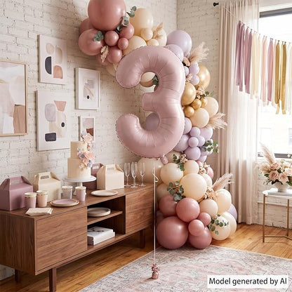 Baby Pink Number 3 Balloon 40 Inch, Muted Pastel Foil Digit Party Supplies | - Image 7