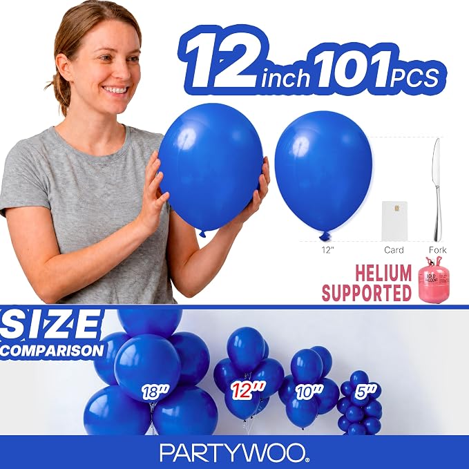 PartyWoo Royal Blue Balloons 101pcs Dark Blue Latex Helium Balloons 12 Inch | - Image 6