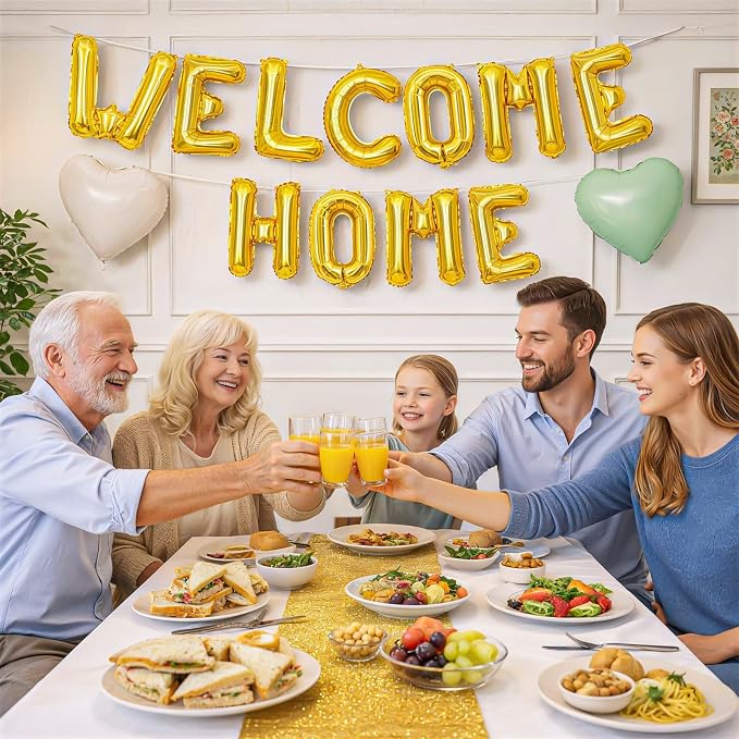 Welcome Home Balloons Green Gold, 16Inch Welcome Home Foil Balloons Banner - Image 4
