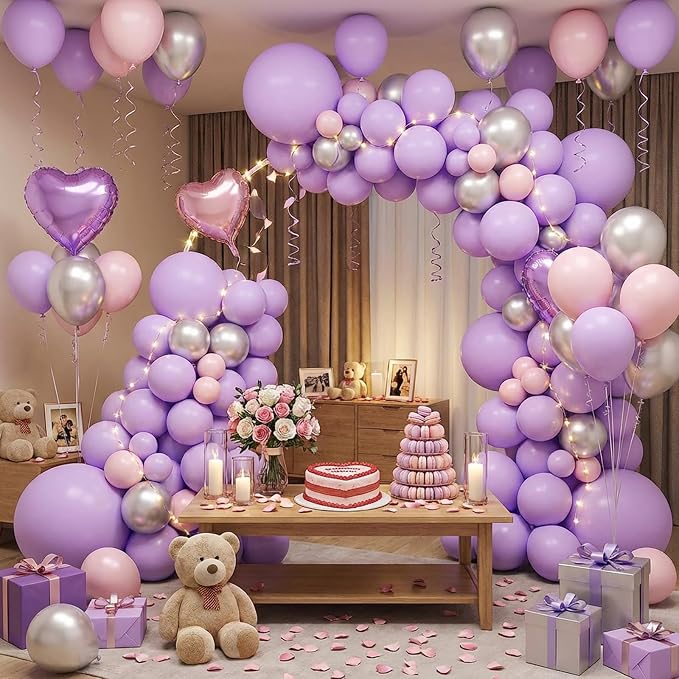 APLANET 150pcs Pastel Purple Balloon Different Sizes 18 12 10 5 Inches Light - Image 6
