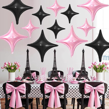 Pink Black Star Balloons, 26Inch and 10Inch Pink Black Quadrangle Helium Balloon - Image 5