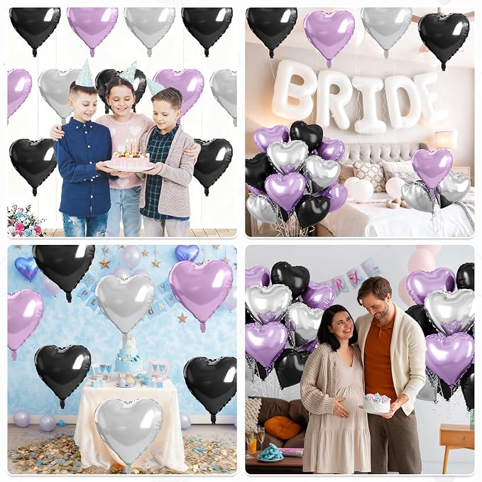 Purple and Black Heart Balloons - Image 6