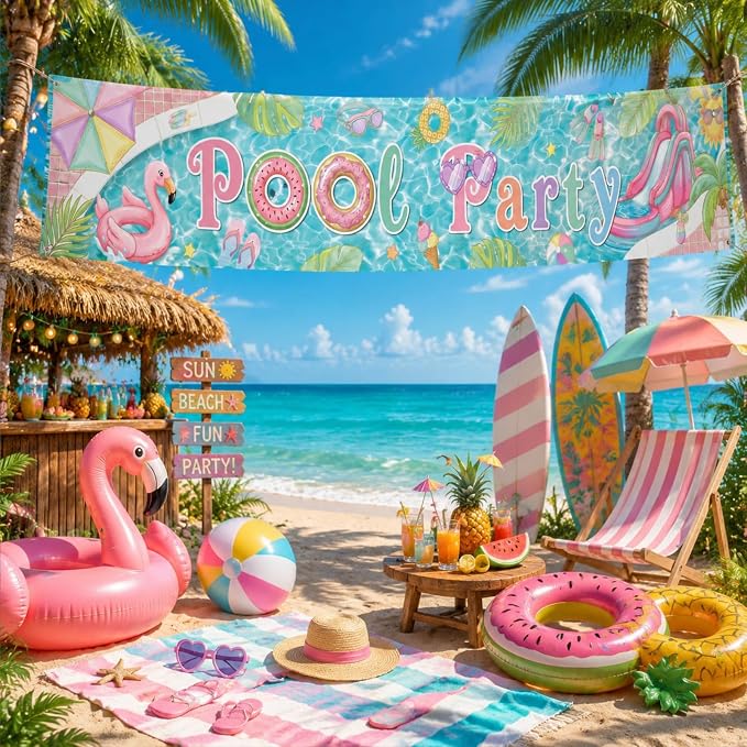 Lounsweer Pastel Pool Party Decoration Swimming Pool Party Banner Pastel Themed - Image 5