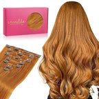 WENNALIFE Real Human Hair Clip in Extensions, 22 Inch 120g 7pcs Auburn Ginger Remy Hair Clip Ins Double Wef
