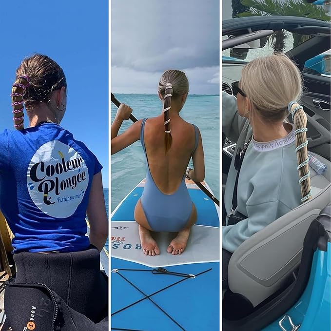 Sport Hair Ties for Women - 4 Pony Tails Elastic Ties for Gym & Swimming - 30 Inch Length