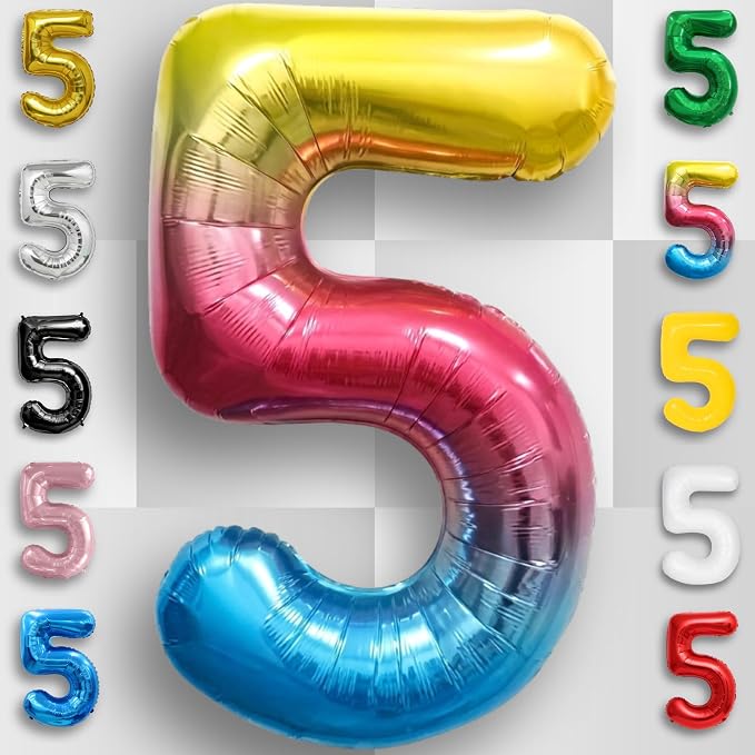 Rainbow Number Balloons 5 Mylar Foil 40 Inch - Image 3