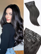 LUVME Silky Straight Seamless 2 Pack 220g 14Pcs Clip in Hair Extensions Full Max with 20inch Remy Human Hair Extensions, Natural Black 100% Real Soft Hair