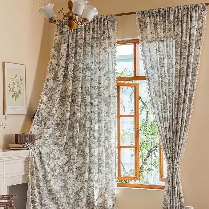 Floral Semi Sheer Rod Pocket 96 Inch Curtains 2 Panels - Image 7
