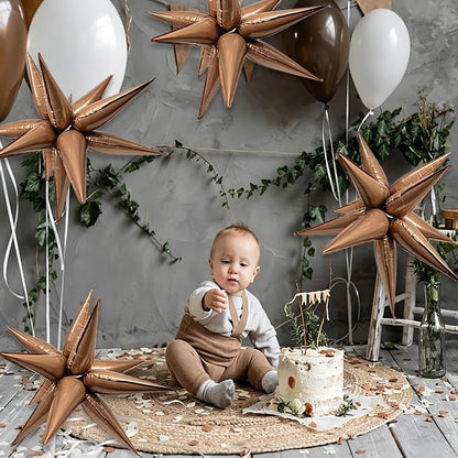 6Pcs Brown Star Balloons Boho Birthday Decorations Explosion Mylar Balloons | - Image 2