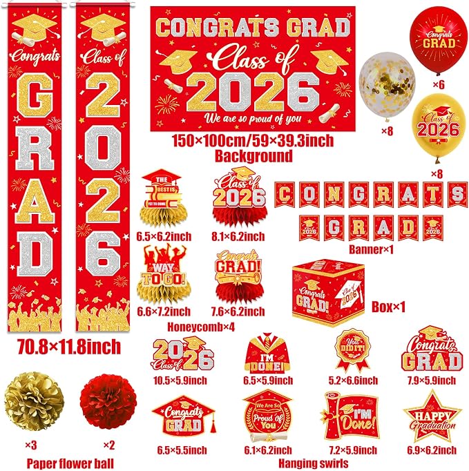 Graduation Decorations Class of 2026 Red and Gold Graduation Decorations - Image 4