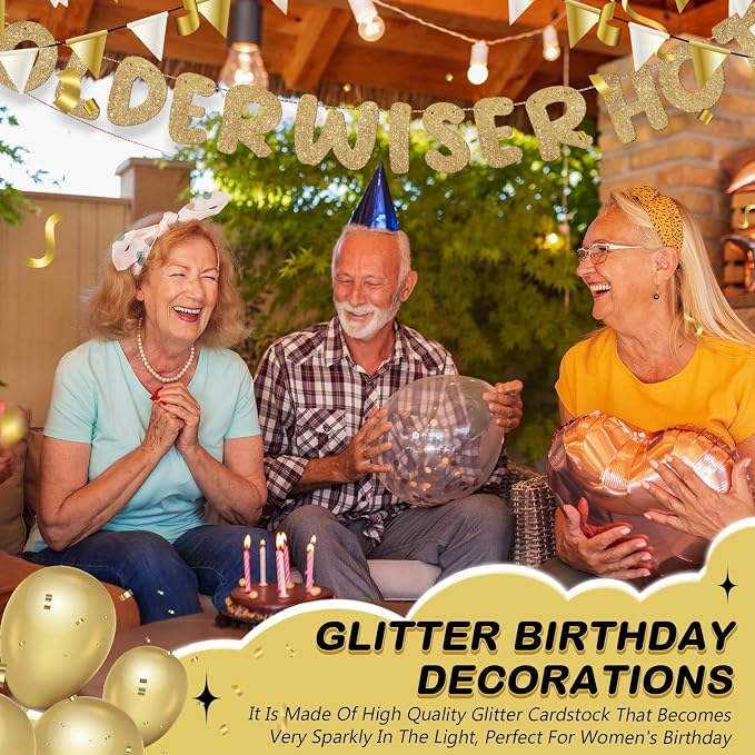 Fulmoon Set of 3 Pre Strung Older Wiser Hotter Glitter Banner Funny Birthday - Image 4