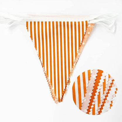 32Ft Orange Party Decorations Orange Stripe Dot Triangle Flag Fabric Banner - Image 2