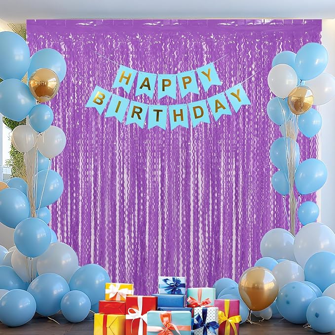 4 Pack Wavy Purple Metallic Tinsel Foil Fringe Curtains - Image 7