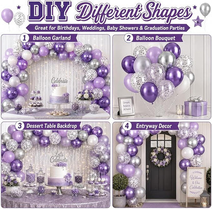 Purple Silver Balloons, Girls Baby Shower Women Bridal Shower Wedding - Image 6