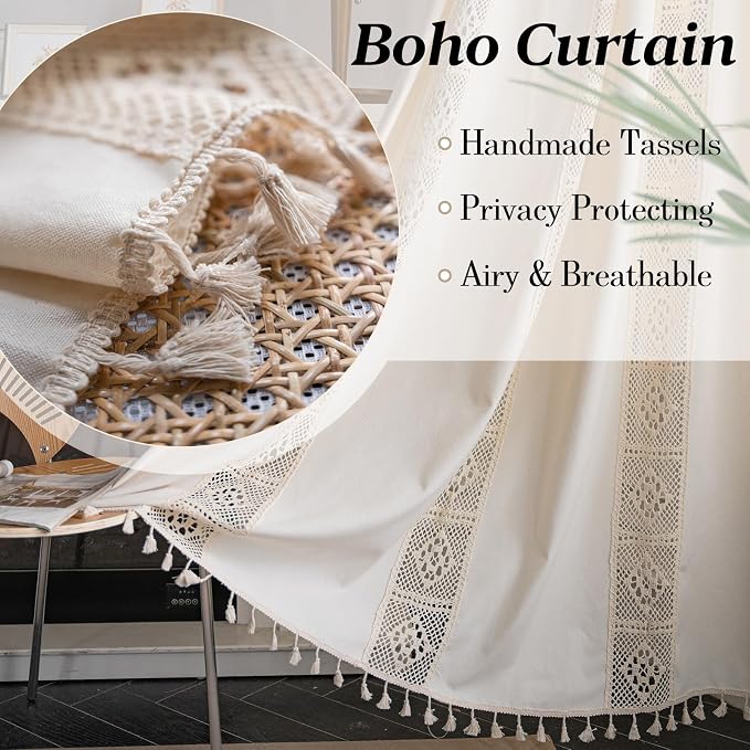 Sutuo Home Boho Curtain Crochet Lace Patchwork Semi-Blackout Bohemian Handmade - Image 2