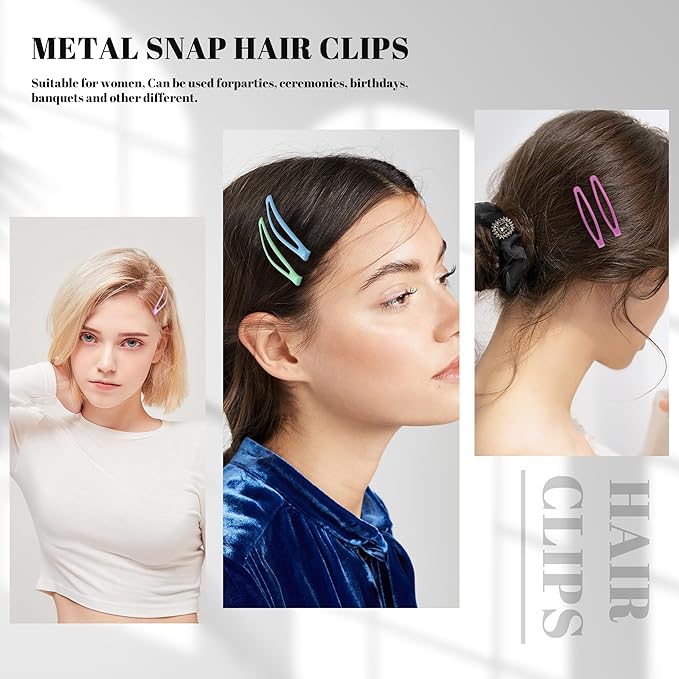 16 PCS Snap Hair Clips Metal Barrettes for Women Non Slip Barrettes for Thick and Thin Fine Hair,Bright Multicolor,2.36 x 0.43 Inches.