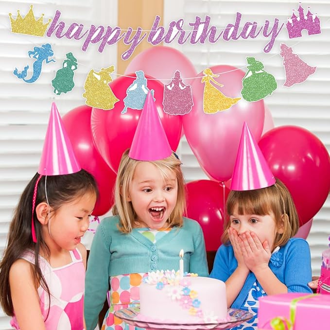 Princess Birthday Banner Glitter Happy Birthday Banner Princess Banner Garland - Image 5