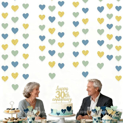 Sage Green Dusty Blue Gold Heart Party Decorations Gold Glitter Paper Dusty - Image 6