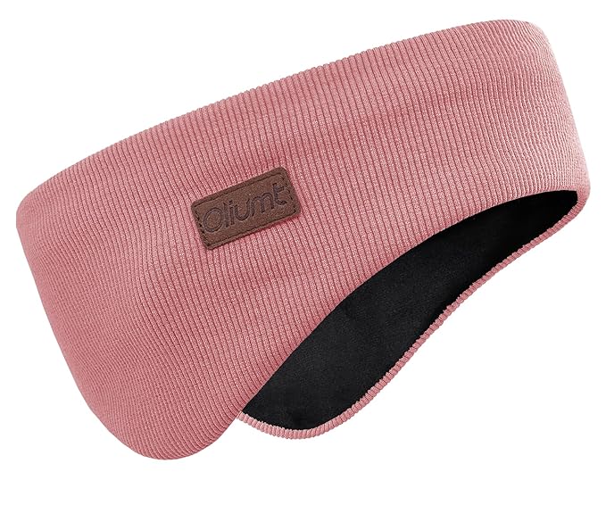 Winter Ear Warmer Headband for Men Women Double-Layer Knit Ear Muffs Cover with Fuzzy Lining for Running and Cycling (Pink, One Size)