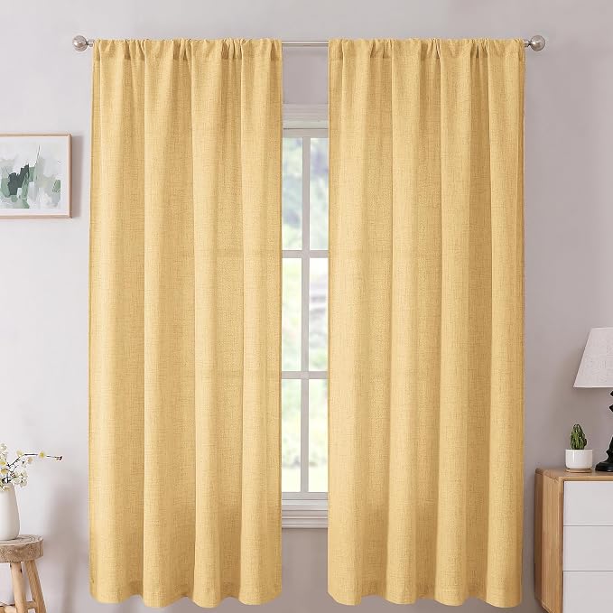 Tollpiz Short Linen Curtains Living Room Rod Pocket Semi Sheer Curtain Burlap by Tollpiz