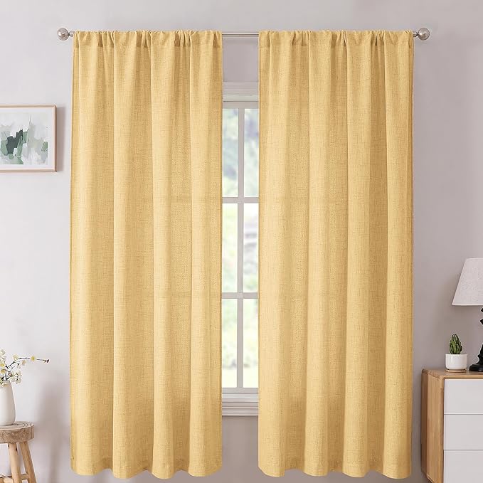 Tollpiz Short Linen Curtain Living Room Rod Pocket Semi Sheer Curtains Burlap by Tollpiz