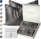 SUNDAYSILKS™ Silk Pillow Cases 2 PACK | 22 Momme Mulberry Silk Pillowcase Set of 2 | Standard Queen, King Size | All Sides 100% Pure Silk Slip Pillowcase Bliss for Women with Zipper [Charcoal Essence]