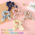 5Pcs Hair Scrunchies for Women,Bunny Ear Scrunchies Hair Ties,Cute Ponytail holder for Thick Hair,Colorful Ponytai Holder,Chiffon Hair Band,Hair Accessories for Women Girls