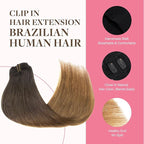 GOO GOO Clip in Hair Extensions Real Human Hair, Remy Human Hair Extensions Clip ins for Women, Natural Human Hair, 22inch 150g 9Pcs, 1D/2C/4E Chocolate Dip Color Melt