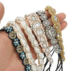 AMCAMI 5 Pcs Beaded Headband, Crystal Sparkly Hairbands for Women, Elastic Headbands with Pearls & Rhinestones, Hair Accessories for Women & Girls