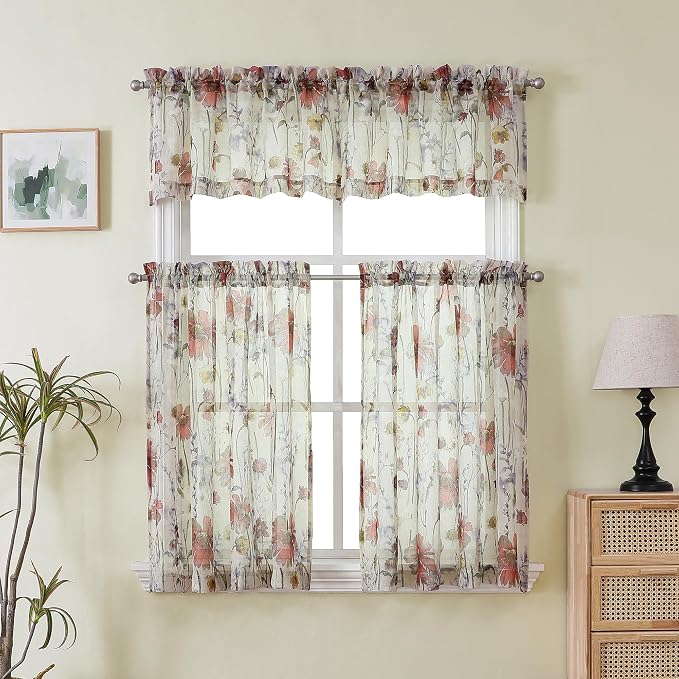 Crushed Valance Sheer Curtains 14 Inches Length 2 PCS, Small Modern Printed - Image 6