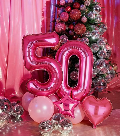 40 Inch Number Balloon Hot Pink 50 Set Pink Theme 50th Birthday Decor 10Pcs | - Image 6