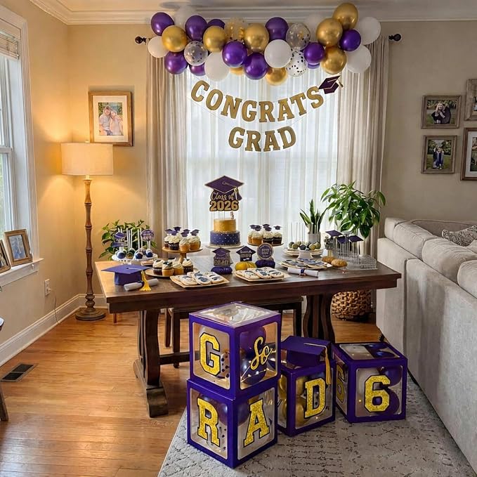 Graduation Decorations Class of 2026 Purple and Gold Balloon Boxes and Arch - Image 9