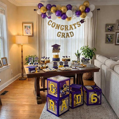 Graduation Decorations Class of 2026 Purple and Gold Balloon Boxes and Arch - Image 9