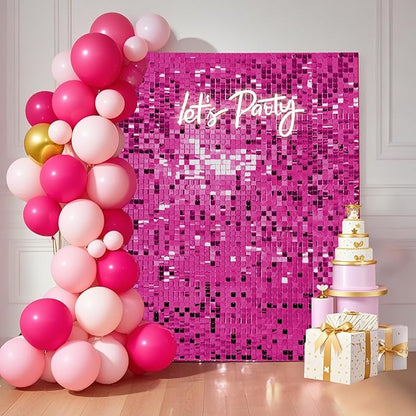 Ozikutech 24 Pcs Hot Pink Shimmer Wall Backdrop Panels by Ozikutech