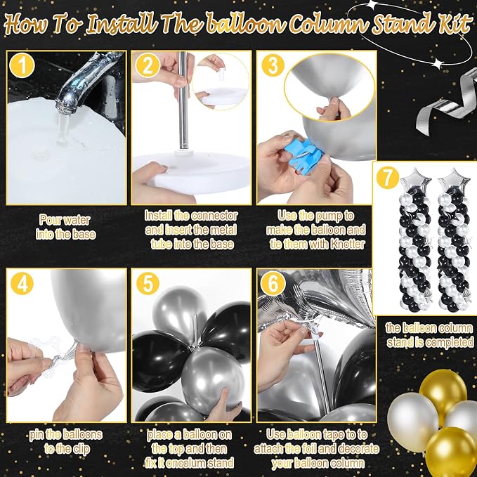 Gejoy Black Silver Balloons Column Stand Kit Adjustable Tower Stand from 1.4 to - Image 3