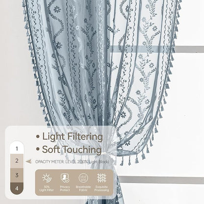 WAZZIO Boho Lace Curtains 2 Panels 84 Inch -Victorian Sheer Panel Drape French - Image 5