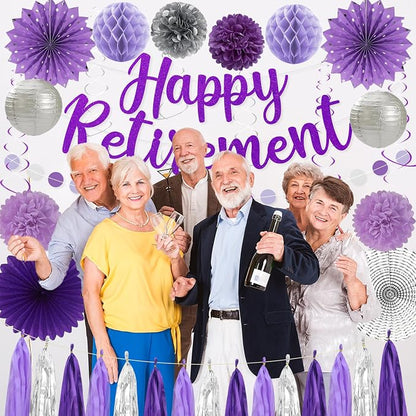 Roetyce Purlpe Retirement Party Decorations Women, Happy Retirement Banner | - Image 2
