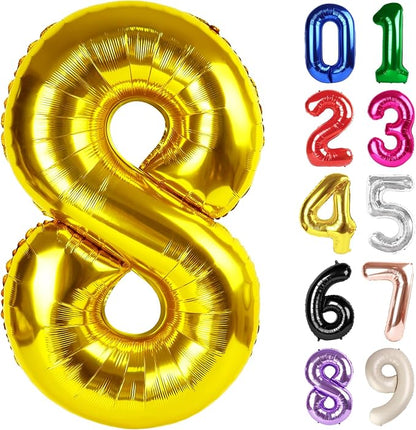 8 Balloon - Gold Birthday Number Balloons, 40 Inch Decorations Men Women | Gold by ALPHADELTAPI