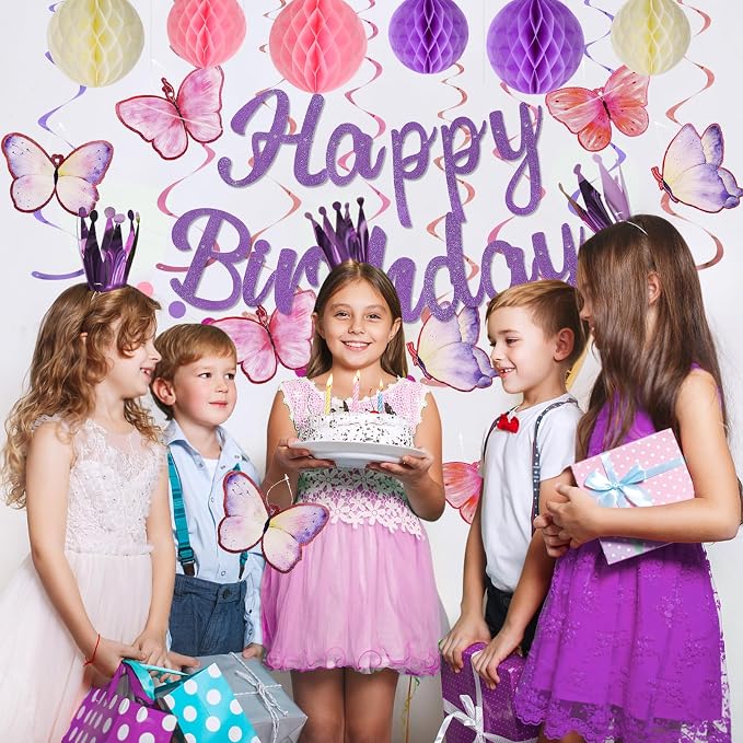 YEOCU Birthday Decorations, No DIY Pre-Strung Happy Birthday Banner | Purple - Image 4
