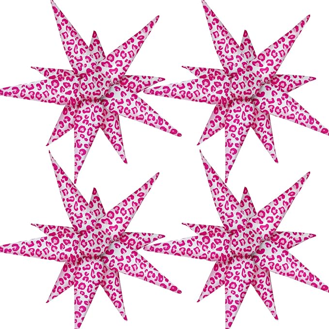 4psc Pink Leopard Balloons Cheetah Balloons Explosion Star by Enimapod