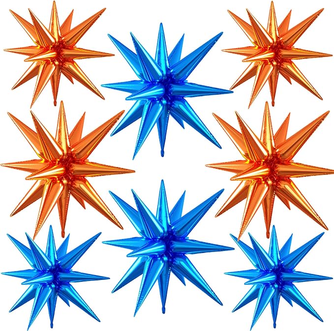 Orange and Blue Star Balloons, 22/27 Inch Blue and Orange Star Shaped Balloons by Paready