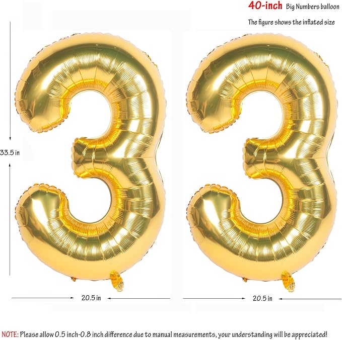 40 Inch gold Number Balloons Helium Foil Mylar Balloon 33 | Birthday Party - Image 2