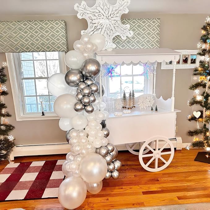 Pearl White Winter Wonderland Balloons, 12 Inch Pearl Sand White and Metallic - Image 3
