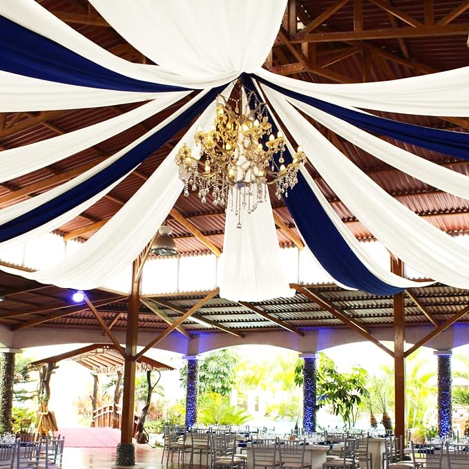 4 Panels Ivory Ceiling Drapes for Wedding 5ftx10ft Arch Draping Fabric Sheer by Showgeous
