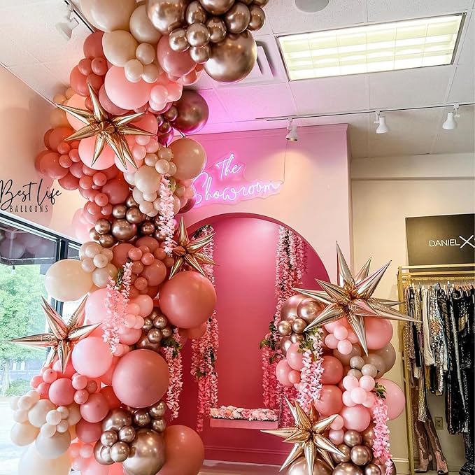Jobkoo Dusty Blush Pink Balloons, Retro Pink Metallic Chrome Rose Gold Confetti - Image 6
