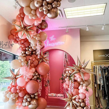 Jobkoo Dusty Blush Pink Balloons, Retro Pink Metallic Chrome Rose Gold Confetti - Image 6