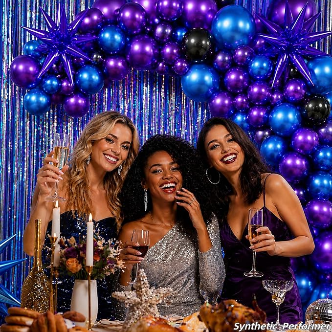 Black Purple Blue Balloon Arch Garland Kit Metallic Latex Foil Balloons | Video - Image 8