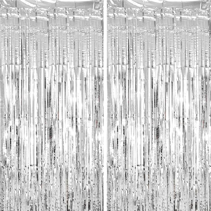 Voircoloria Silver Foil Fringe Backdrop Curtains, 2 Pack | Tinsel Streamers by Voircoloria